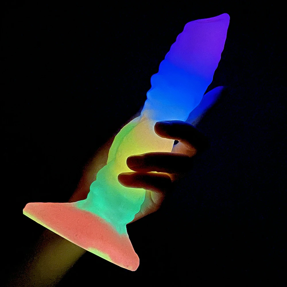 FAAK Luminous Knot Dog Dildo With Suction Cup Silicone Animal Wolf Penis Glow In Dark Anal Plug Sex Toys Shop For Women Men