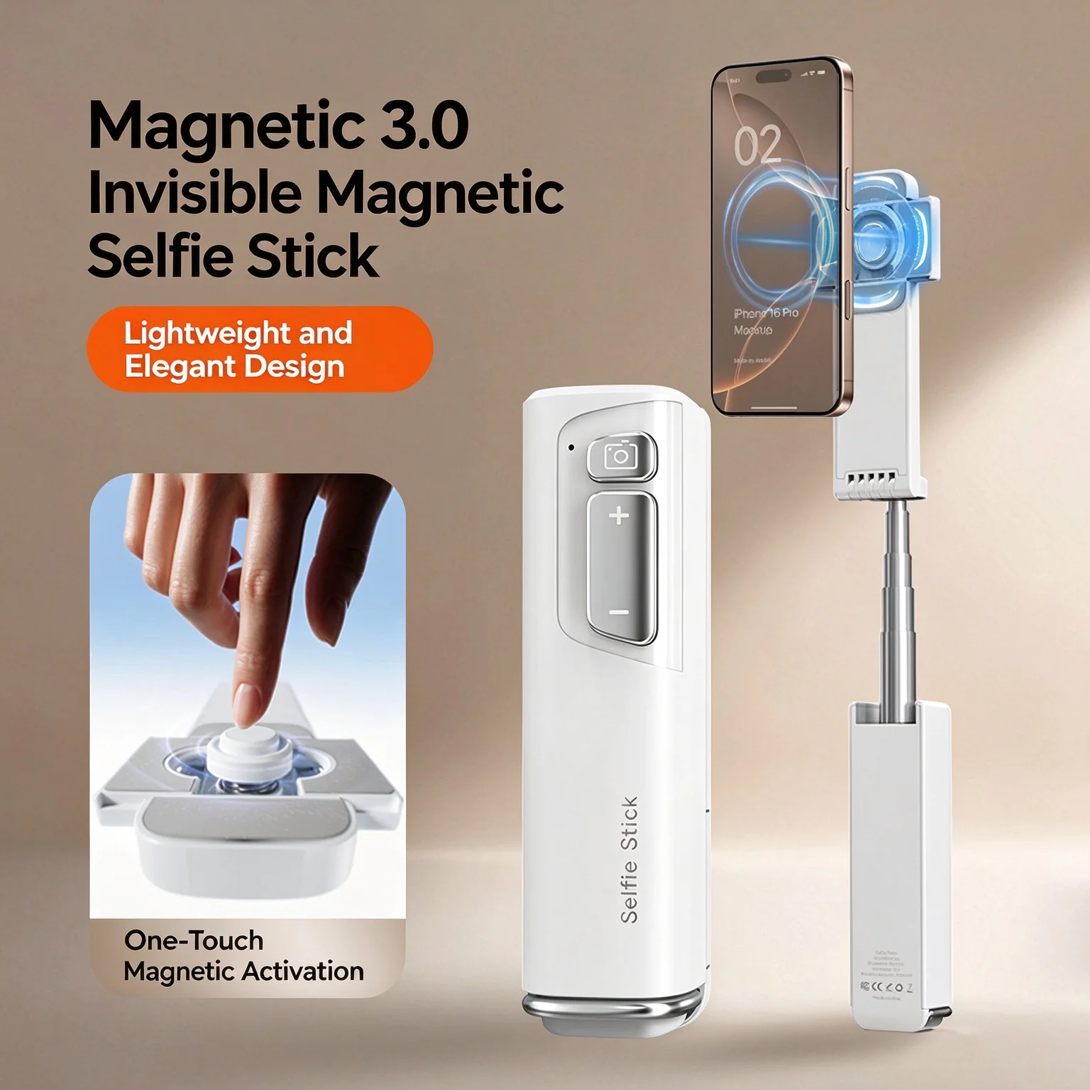 SS6 650CM Magnetic Selfie Stick with Detachable Bluetooth Zoom Remote Mini Tripod 360° Rotatable Phone Grip for iPhone Android