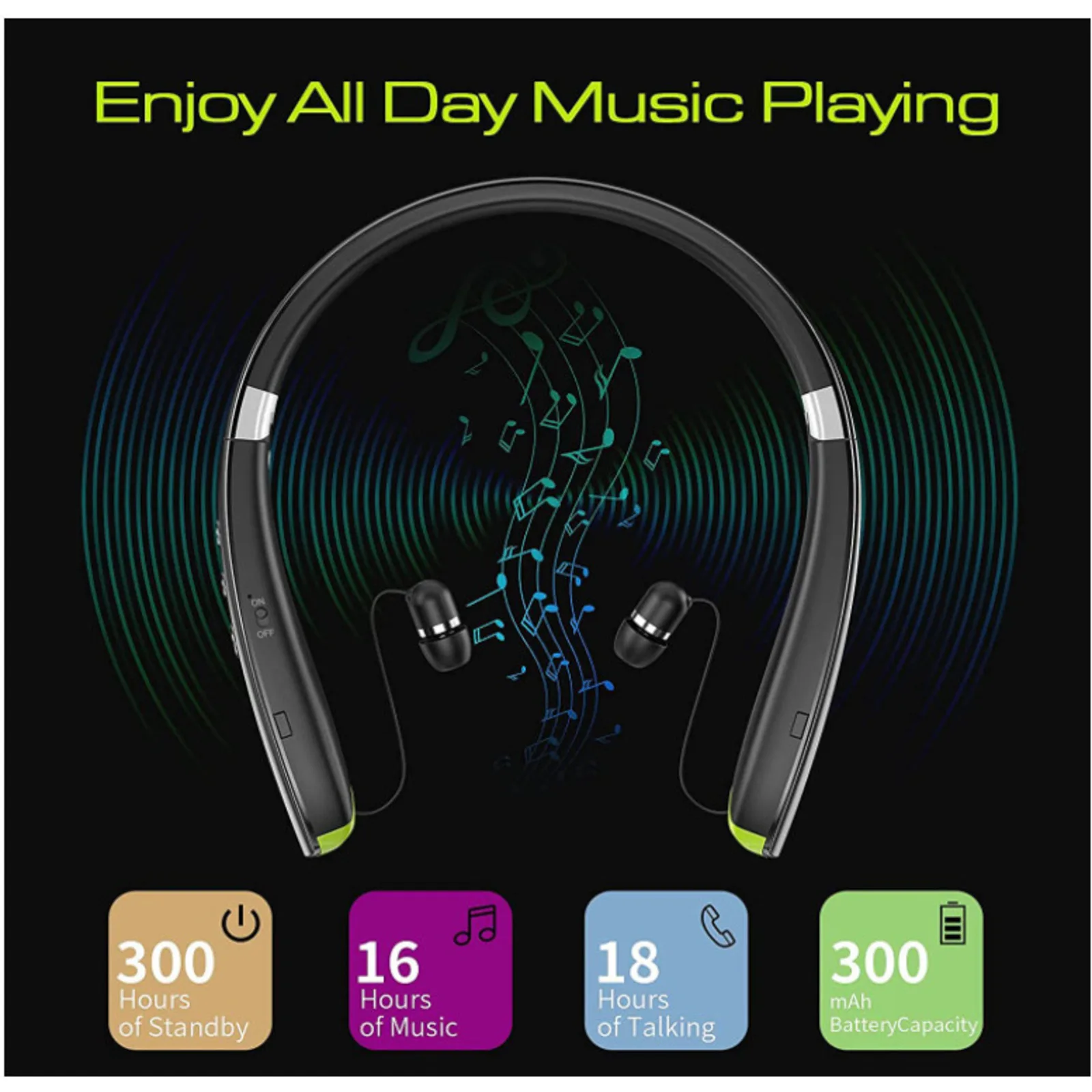 Foldable Neckband Headphones Retractable Bluetooth 5.0 CVC Noise Reduction Neck Vibration Reminder For Sports Running Gym Use