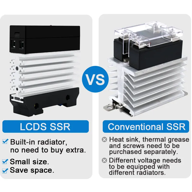 Relé de estado sólido LCTC SSR monofásico montado em trilho Din relé fino com dissipador de calor 10A 25A 40A 50A 60A 80A relé industrial