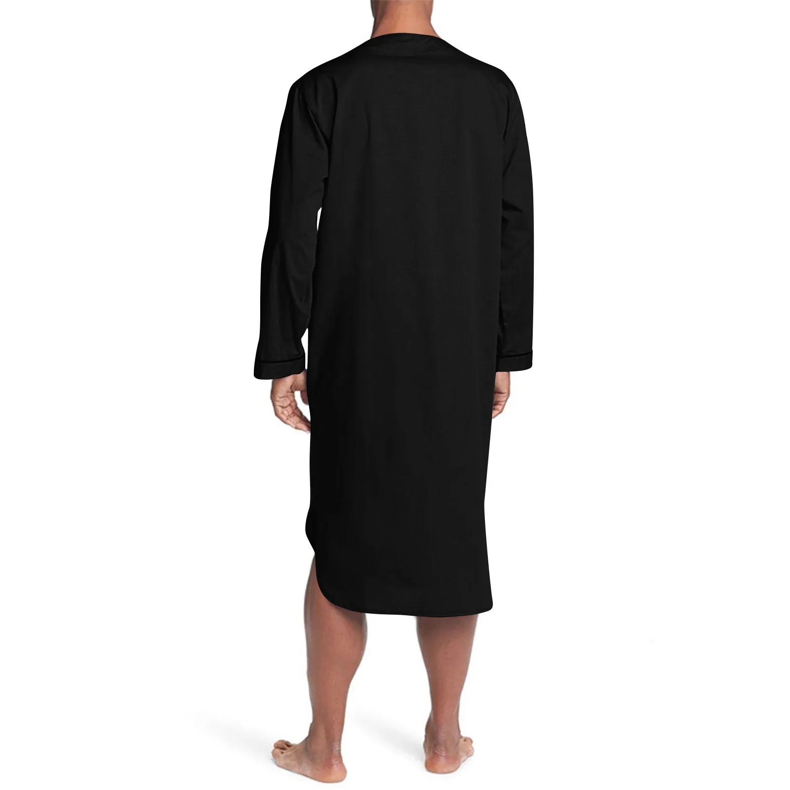 Neue männer Pyjamas Casual Langarm V-ausschnitt Pyjamas Mode Lose Fit Einfarbig Hohe Qualität Nachthemd Komfortable Homewear – Detail 10