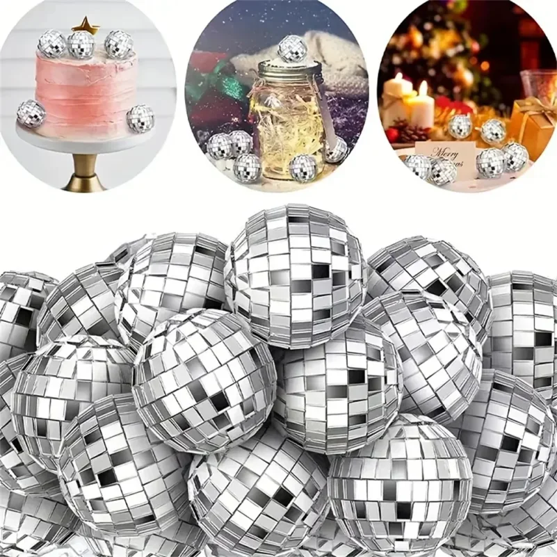 10pcs Mini Disco Ball Ornaments Reflective Glass Silver Baubles for Mardi Gras Disco Party Decor Sparkling Christmas Tree Gift