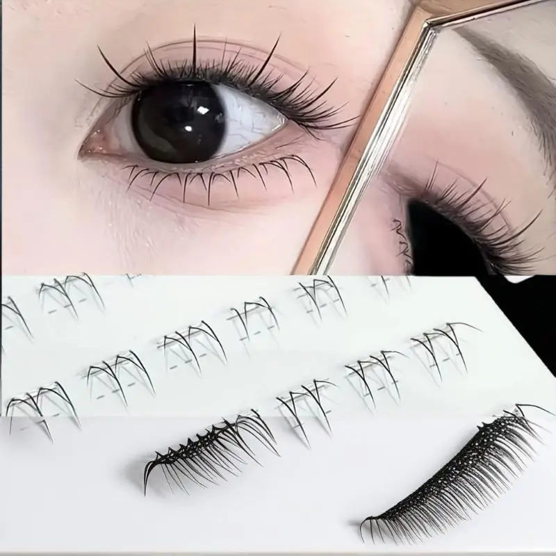 自己粘着式下まつげ、接着剤不要、再利用可能、韓国風メイクDIY、個別まつげクラスター