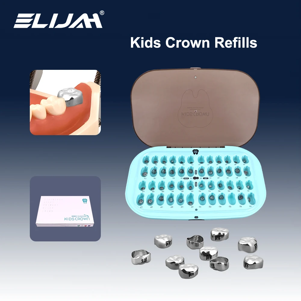 

ELIJAH Dental Kids Crowns Preformed Metal Tooth Crown Primary Molar Crown Dentistry Stainless Steel Temporary Crowns Refill Kits
