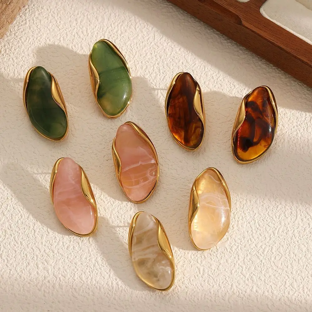 Stainless Steel Resin Amber Earrings Translucent Hypoallergenic Acrylic Teardrop Earrings Lightweight Drop Hoops Translucent