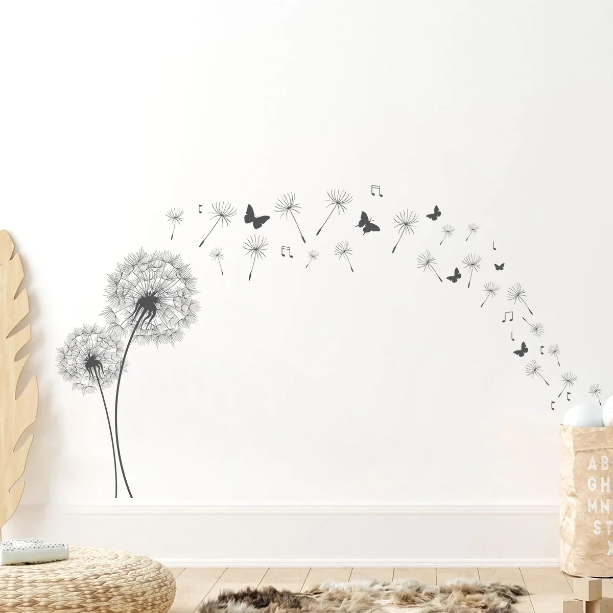 Artistic Dandelion Wall Stickers Self Adhesive Peel and Stick for Bedroom Study Room Accent Wall Art