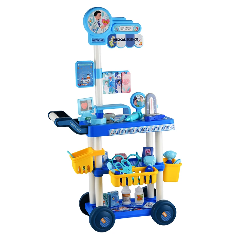 عربة الطب، عربة الملابس، عربة المطبخ، عربة الأدوات، لعبة مسرح الأطفال تتضمن ملحقات مقلدة وملصقات DIY #6