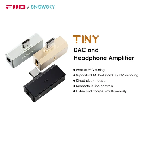Amplificador de auriculares FiiO/Snowsky Tiny DAC, DAC USB con 3,5/4,4 mm/tipo C, sintonización de PEQ, soporte de 384 kHz/DSD256, control en línea