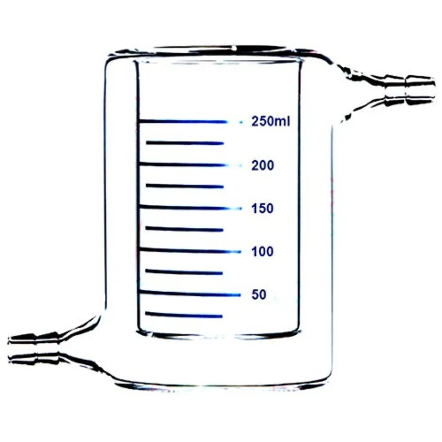 

Лабораторный стеклянный стакан с рубашкой (оболочкой) 250 мл, двухслойный, для реакций, химическая посуда