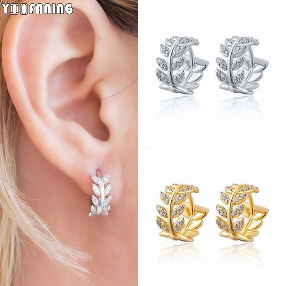 

925 Sterling Silver Ear Needle Luxury Noble Gold Silver Hoop Earrings White Zircon Feather Design Earrings for Women Jewelry