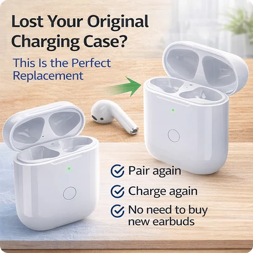 Imagen 2 del producto Estuche de Carga de Repuesto para AirPods 1/2 Gen, Carga Inalámbrica y por Cable, Batería de 700 mAh, Emparejamiento Emergente, Indicador LED de Batería