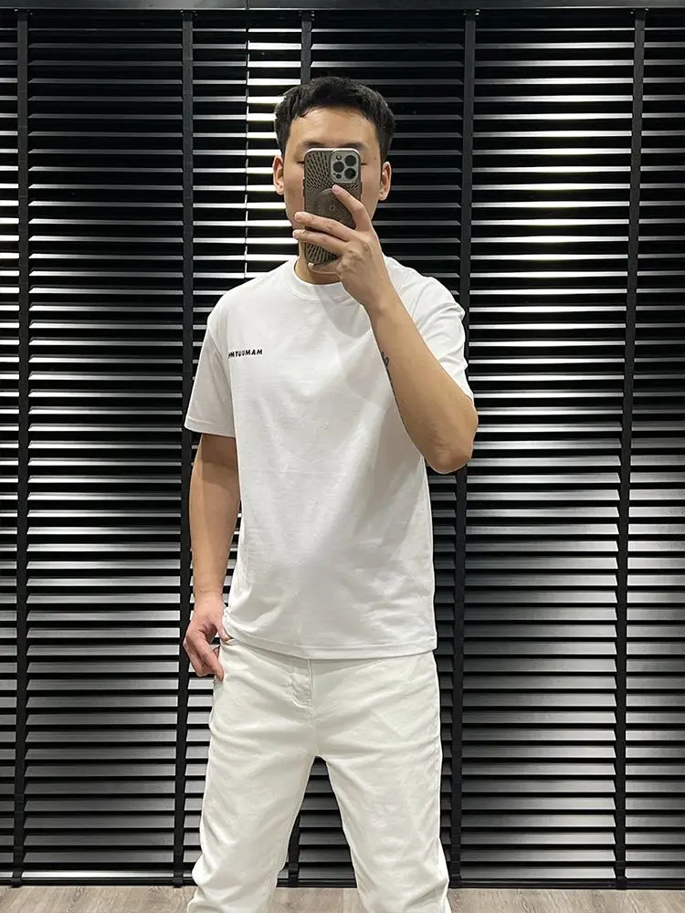 2025년 여름 남성 반팔 티셔츠 패셔너블한 라운드넥 프린트 캐주얼 반소매 상의 통기성 좋은 면 폴리에스터 혼방