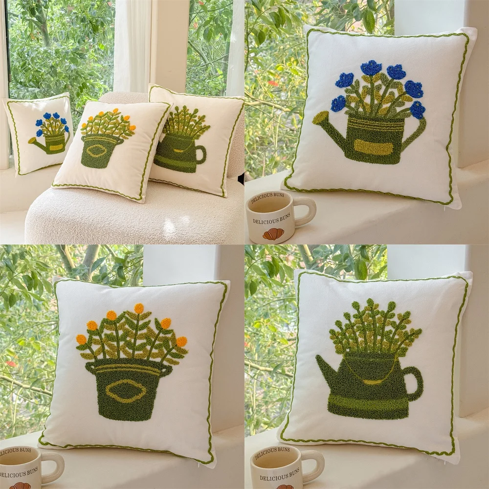 Canvas Embroidered Pet Sofa Pillow for Dogs and Cats Bedside Cushion for Sleeping Back Support Lumbar Pillow Bedroom Decor