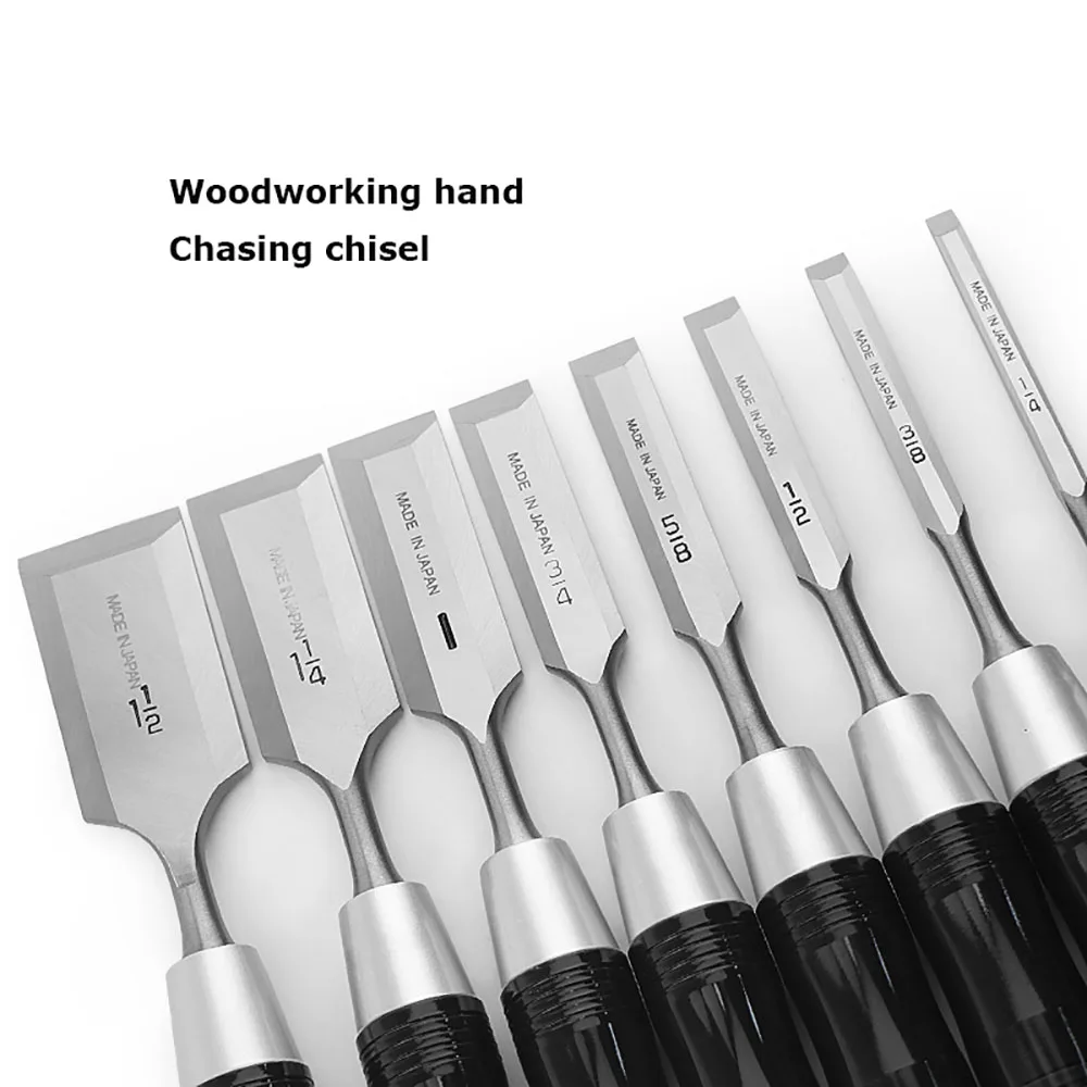 معالجة النجارة النقش شفرة نحت النجارة إزميل مسطح 8 قطعة مجموعة إزميل خشبية مع صندوق خشبي