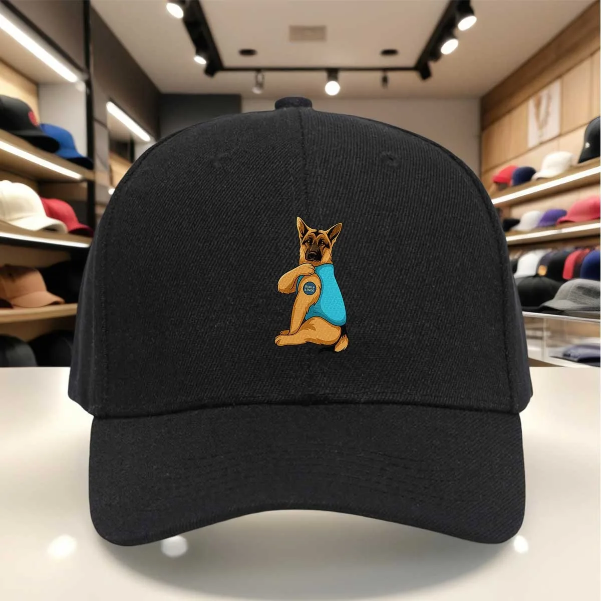 Ihase 4 WOO German Shepherd Print Baseball Cap, Fun Dog Graphic Hat, Adjustable Cap for Outdoor And Daily Wear, Funny Dog Lover