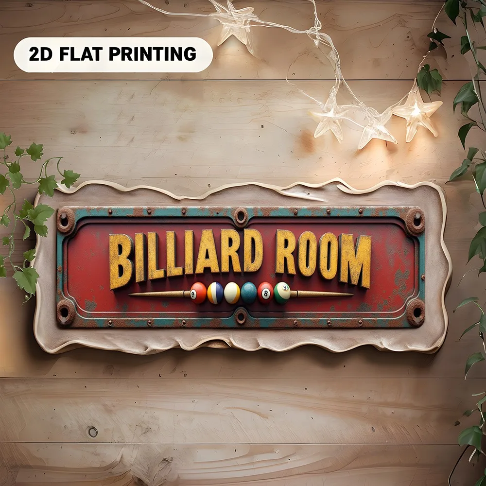 Aluminum Billiard Word Wall Art, Modern Metal Sign for Bar Garage Man Cave, Unique 2D Decorative Plaque Holiday Gift