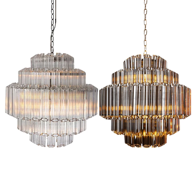 Luxury Clear Smoky Gray Glass Tube Lampshades Chandeliers, 2026 Suspension Luminaire Living Room Foyer Hall Decor Chandelier