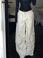 American Style Vintage Cargo Jeans Women Y2k Streetwear Fashion High Waist Baggy Wide Leg Pants 2025 Casual Loose Cargo Jeans