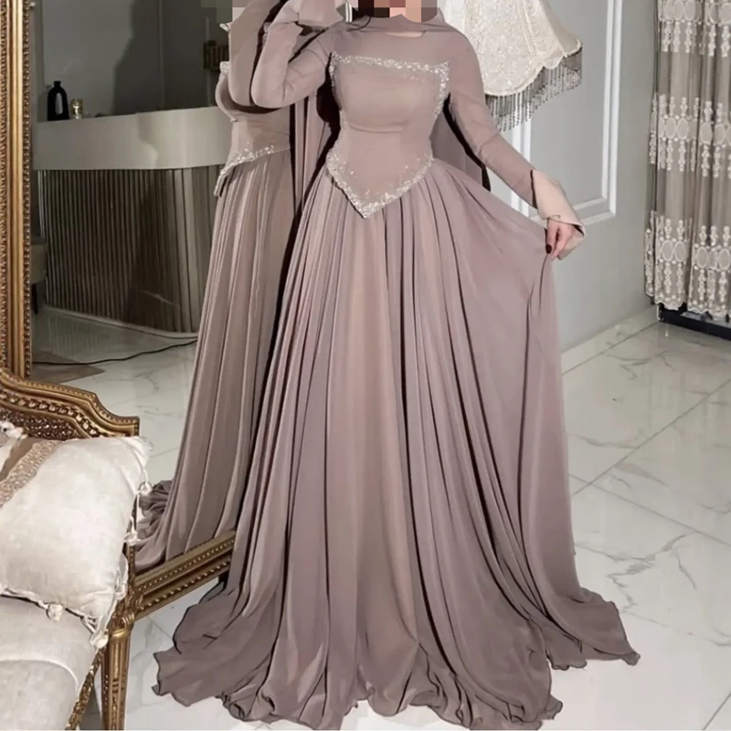 

Повседневное платье с круглым вырезом, длинными рукавами и баской, женское модное платье с пайетками и бисером, однотонное длинное платье, элегантное платье для гостей на свадьбу