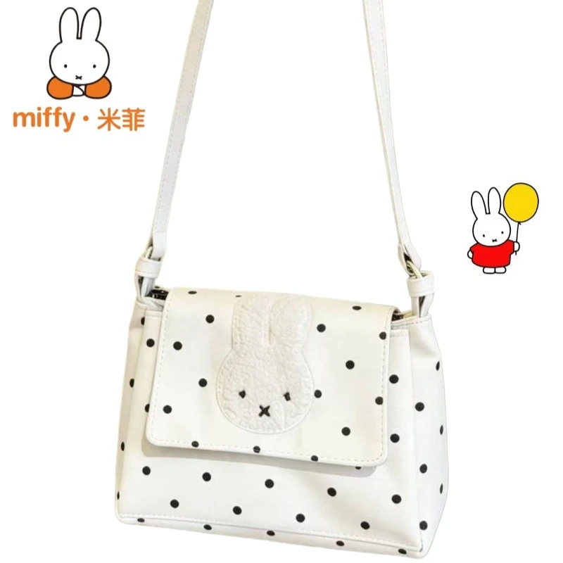 New Miffy Cute Cartoon Large Capacity White Polka Dot Crossbody Bag Versatile Three-Layer Storage Bag Shoulder Girlfriend Gift