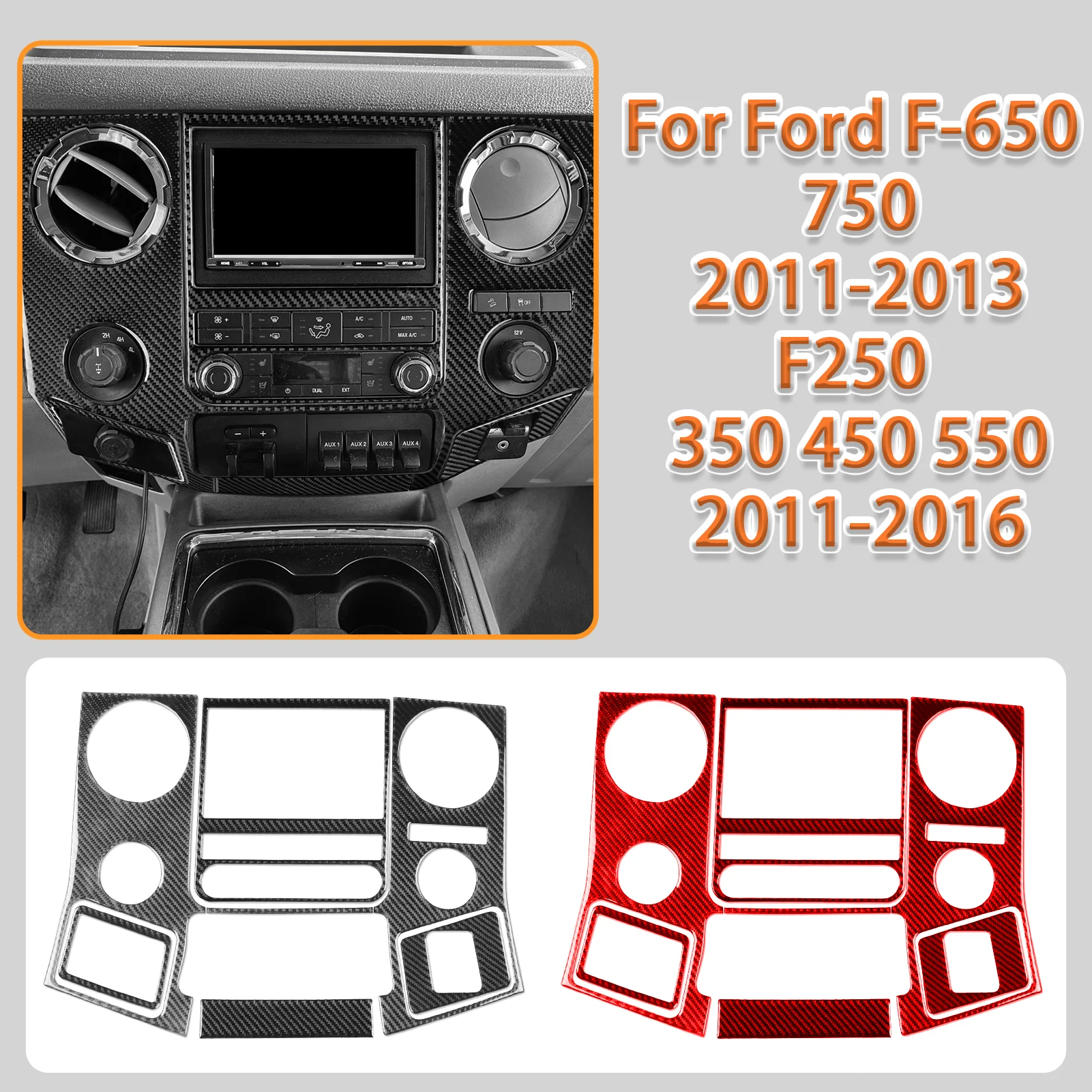 

Для Ford F650 750 F250 350 450 550: Комплект наклеек из углеродного волокна для центральной консоли, воздуховодов и мультимедийной панели автомобиля, аксессуары для интерьера