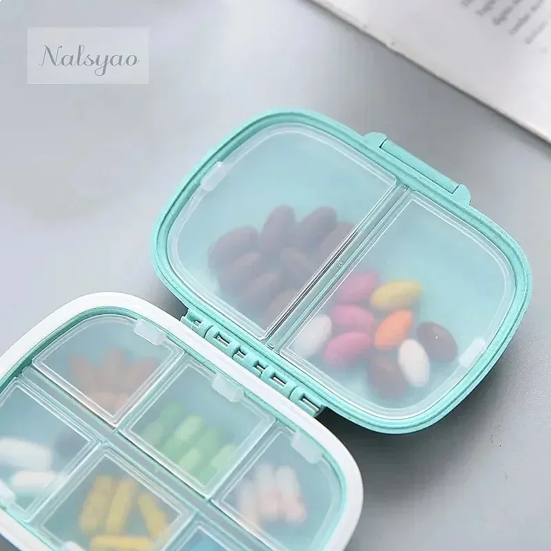 Mini Portable 8 Grids Pill Box Travel Medicine Organizer Wheat Straw Sealed Tablet Storage Case