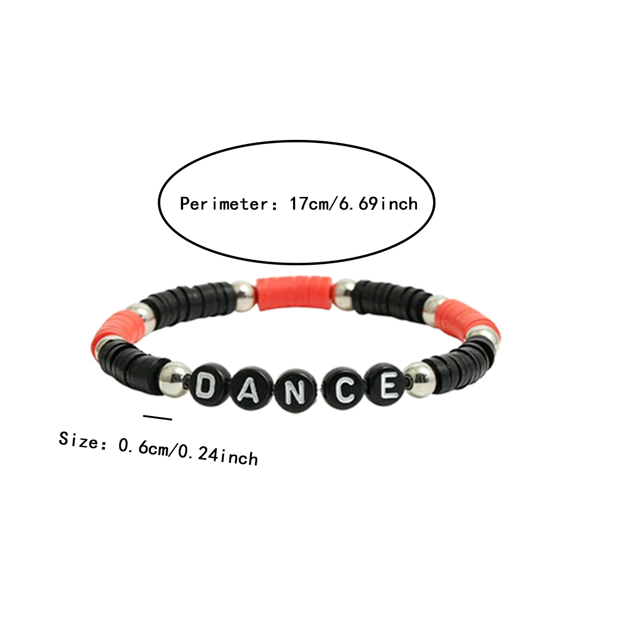 DANCE Letter Polymer Clay Bracelet, Color Block Clay Slice Beaded Bracelet, Dancer Team Performance & Cheer Jewelry