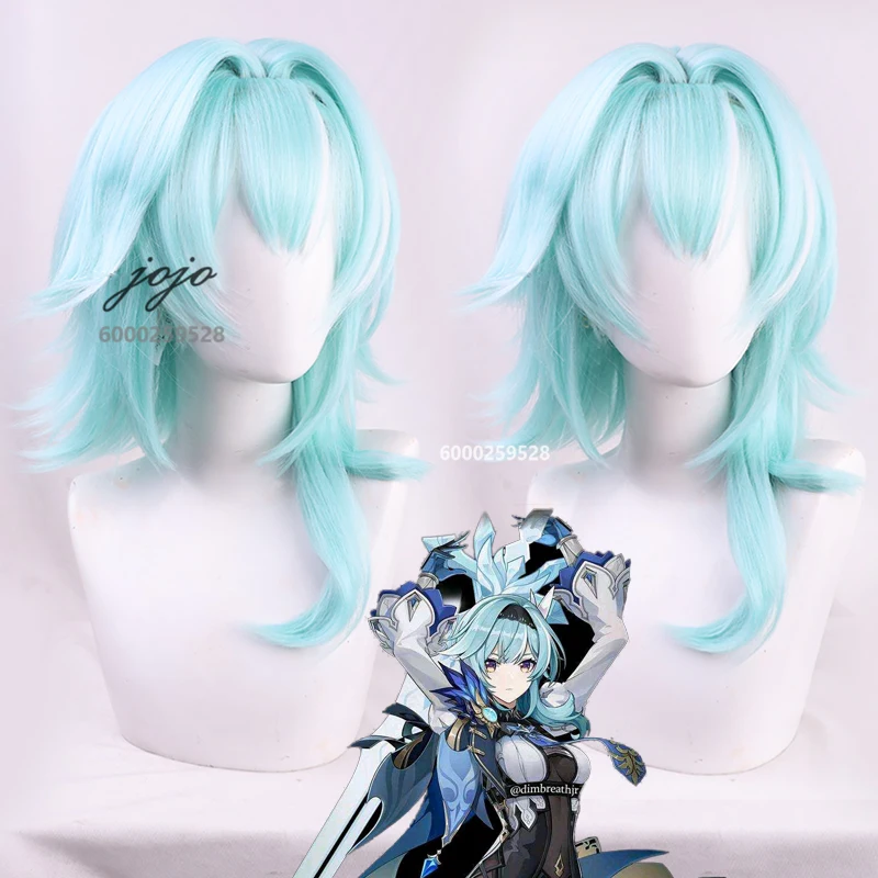 Game Genshin Impact Eula Lawrence Cosplay Wig The Forehead Has An Arched Effect with White Highlights.Halloween Christmas Wig