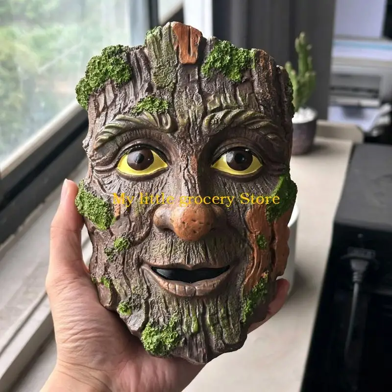 D5BD Outdoor Tree Faces Decoration Garden Statue Whimsical Man Face Tree Sculpture
