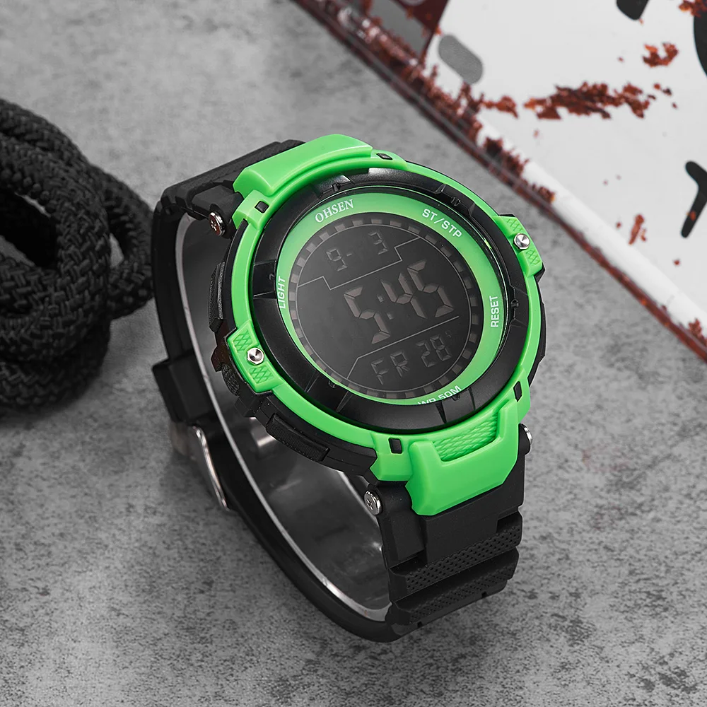 

OHSEN Brand Men Outdoor Sport Digital LED Watch 50M Diver Green Fashion Male Silicone Strap Wristwatches Gifts Relogio Masculino