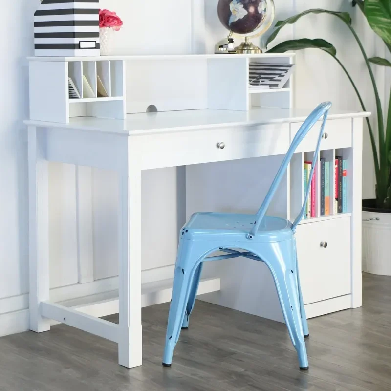 White Wood Deluxe Storage Computer Desk, Furniture with Hutch, 40 