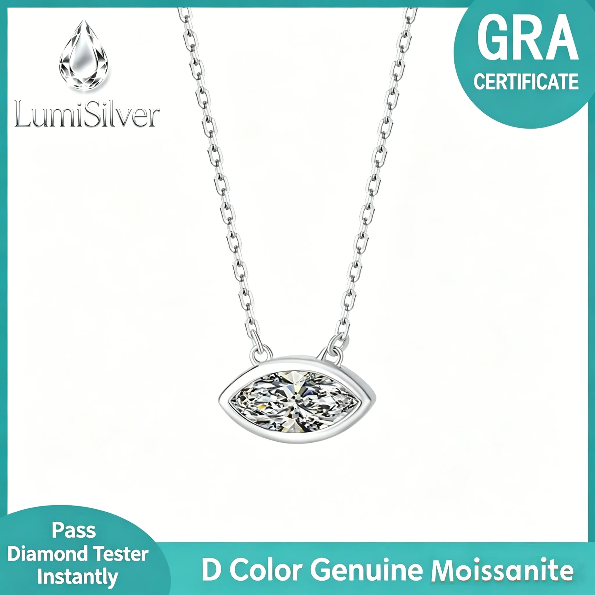 S925 Sterling Silver Marquise Moissanite Necklace for Women Fashionable Versatile Clavicle Chain Jewelry Accessory
