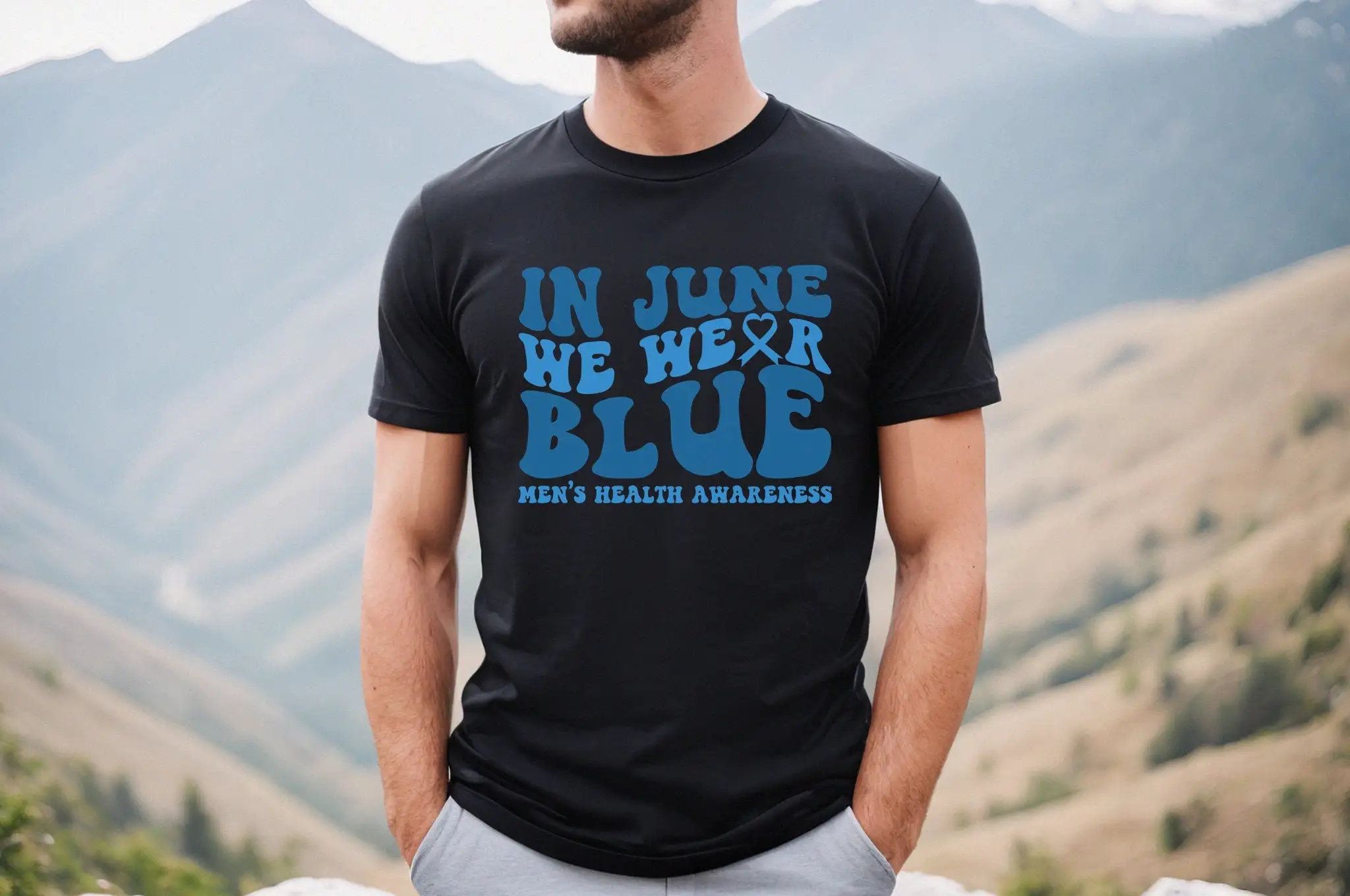 Men'S Health Awareness T Shirt Support Walk Blue Ribbon Matching Family Squad In June We Wear