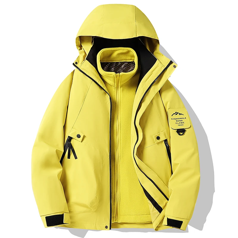 

Waterproof Autumn 3 in 1 Sport Mens Jacket Hooded New Style Jacket Fleece Lined Windbreaker Outdoor Casual Windproof Mens Jacket