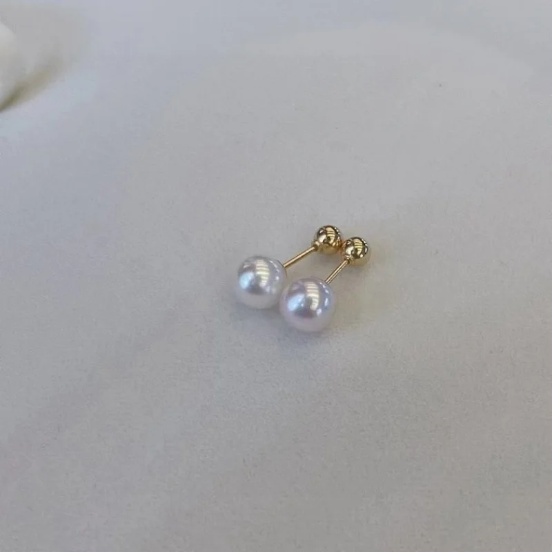 

SGARIT Super Bright Round White Fresh Water Natural Pearl Small Bulb Mirror Earrings S925 Sterling Silver Basic Simple Commuting