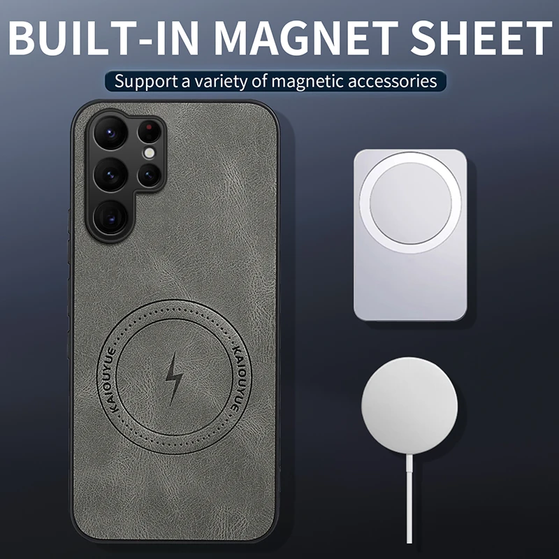 حافظة من جلد الغنم لهاتف Magsafe لهاتف سامسونج جالاكسي S25 S26 Ultra Edge S24 S22 Plus S23 Fe غطاء مغناطيسي مقاوم للصدمات