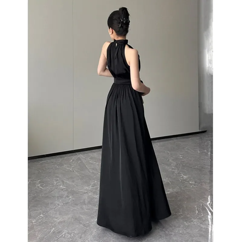 2024 Elegant Black Dress Luxury Sleeveless Socialite Style Long Dress For Birthday And Dating High Class Fashion