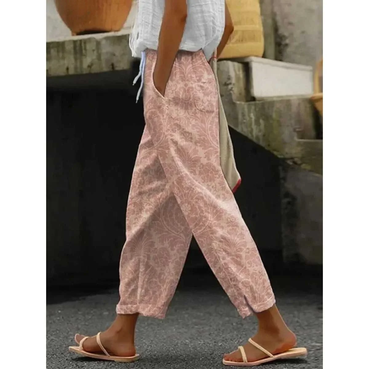 

Женские винтажные брюки свободного кроя с принтом, осенняя коллекция 2025, модные деловые брюки с отворотами, женские брюки с высокой талией и прямыми штанинами