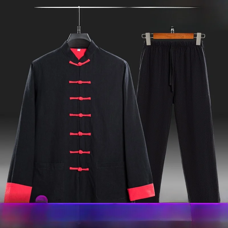 

Retro Chinese Sle Cotton Linen Long Sve Zen Study Suit Casual Large Size Spring Clothing Set with Button Detail