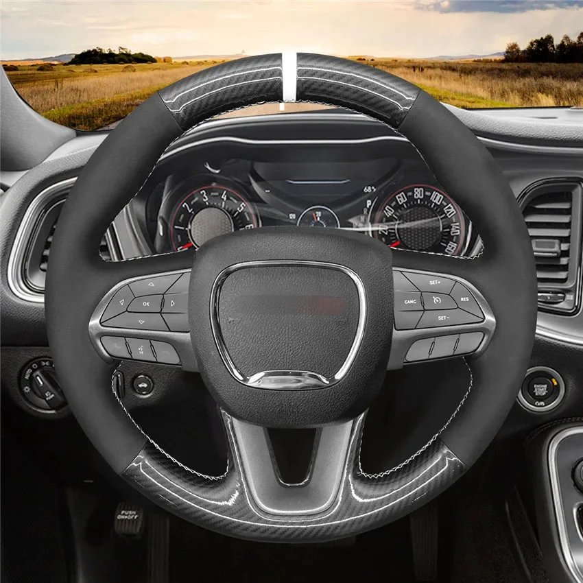 

Hand-Sewn Non-slip PU Carbon fiber Leather Car Steering Wheel Cover for Dodge Challenger Charger 2015-2021 Durango 2018-2021
