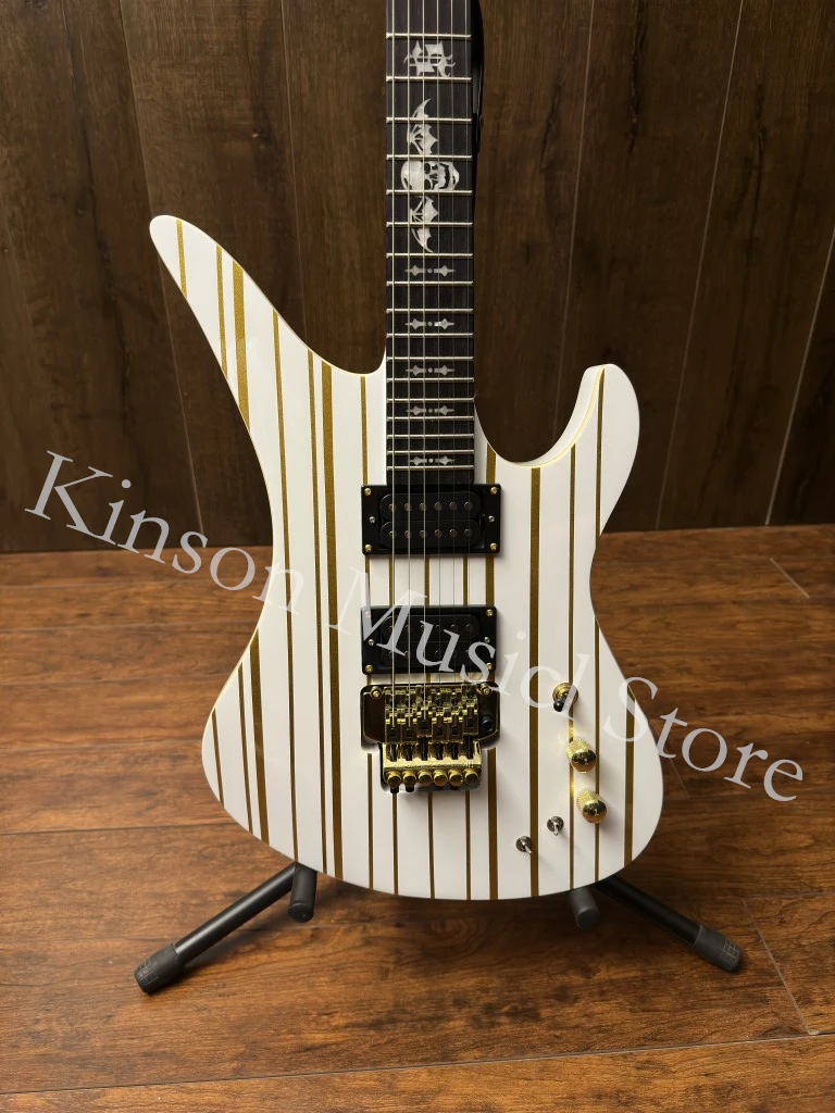 

White body Golden stripe electric guitar,in stock