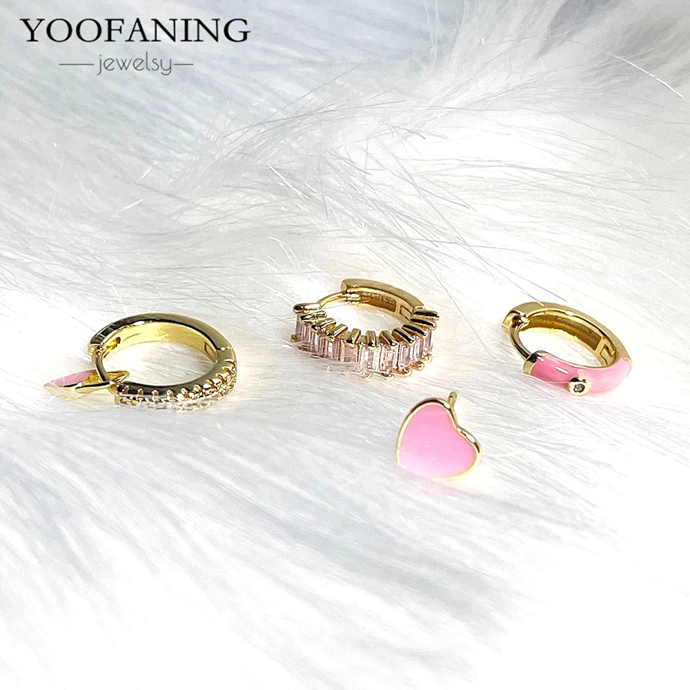 925 Sterling Silver Ear Needle Cute Sweet Combination Pink Earrings Pink Zircon Pendant Heart-shaped Earrings Ladies' Jewelry
