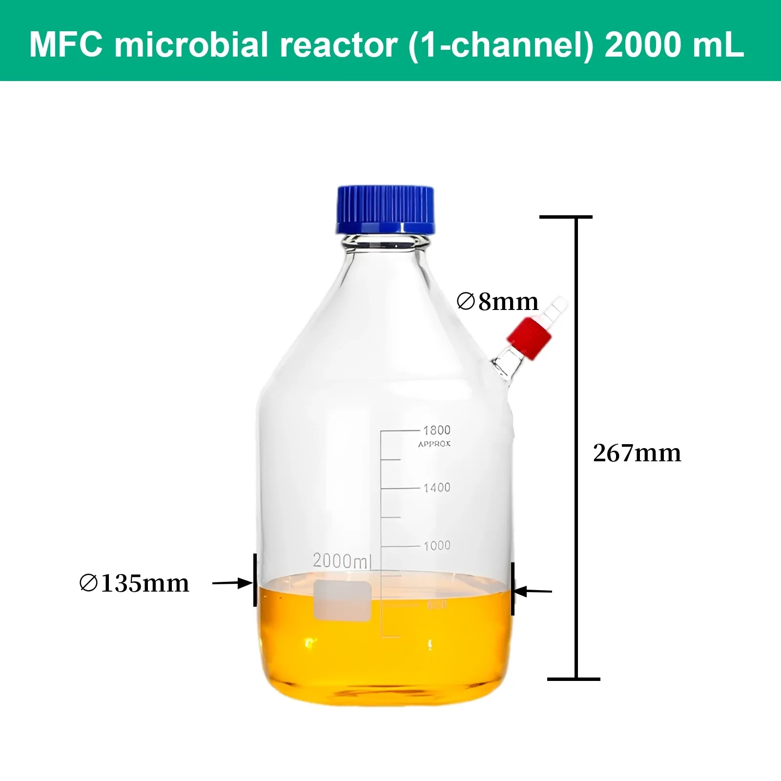 Microbial Reactor Supplement Flask: 1-4 Way Ports, 100ml-5000ml Volume, GL45 Lab Bottle for Precise Feeding