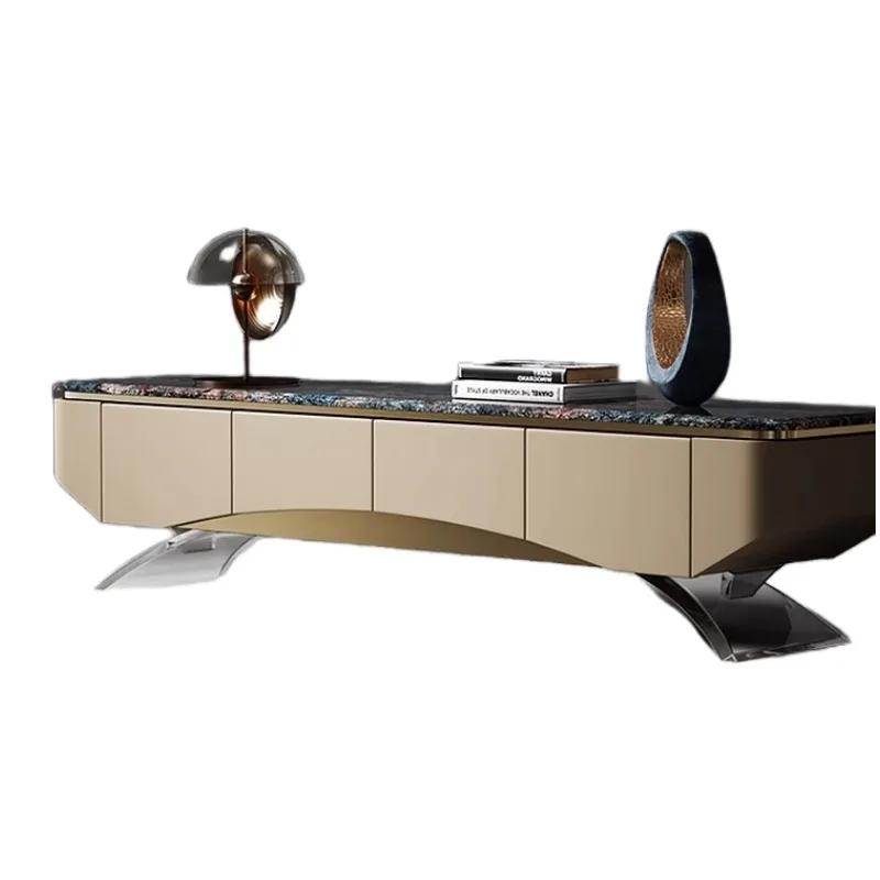 Modern light luxury natural marble TV cabinet, high-end natural luxury stone storage floor cabinet