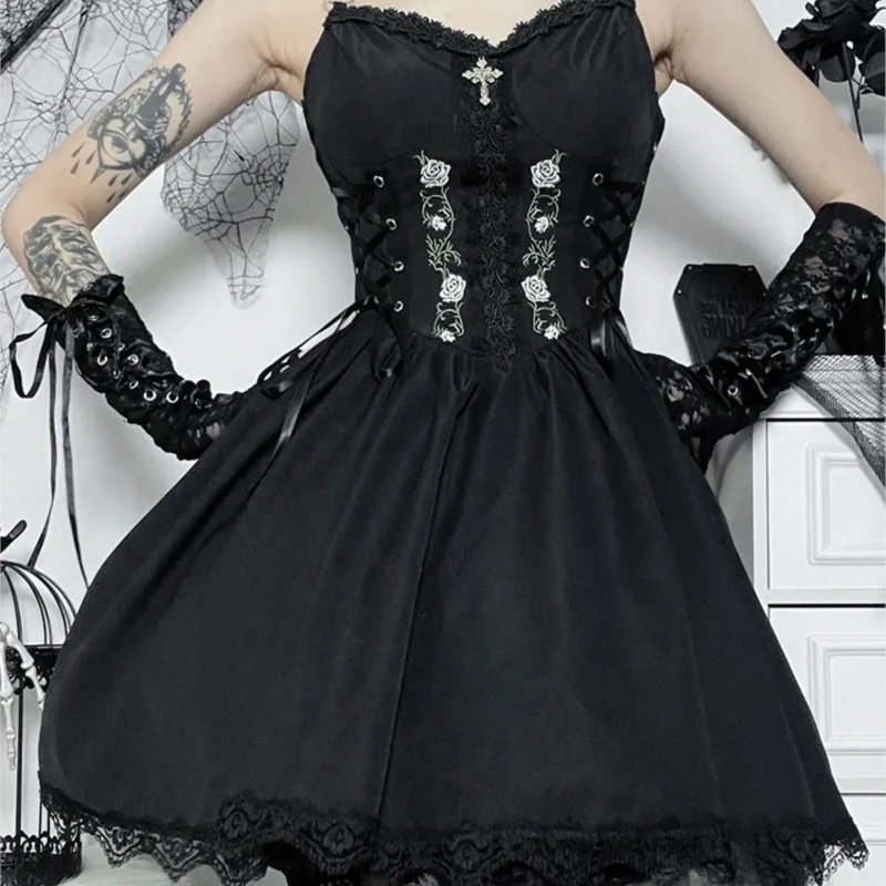 Vestido Halter Gothic, Vestido De Empregada De Renda Preta, Reunidos Por Subcultura