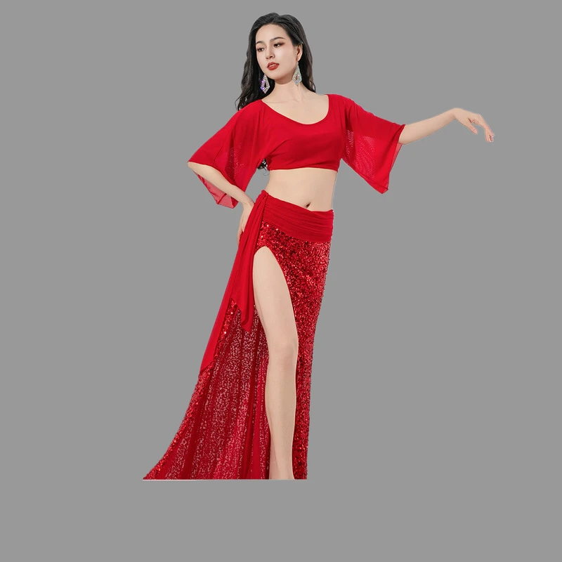 Roupas de dança do ventre novo estilo prática conjunto luz luxo lantejoulas traje dança oriental roupas desempenho