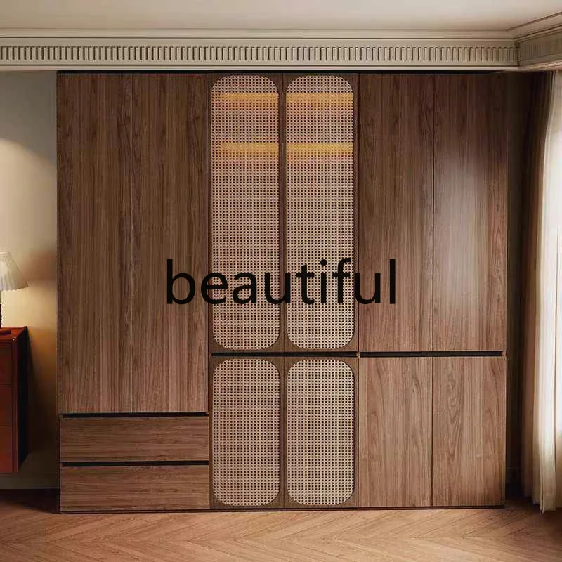 Medieval wardrobe household bedroom cloakroom small apartment large capacity rattan storage against the wall