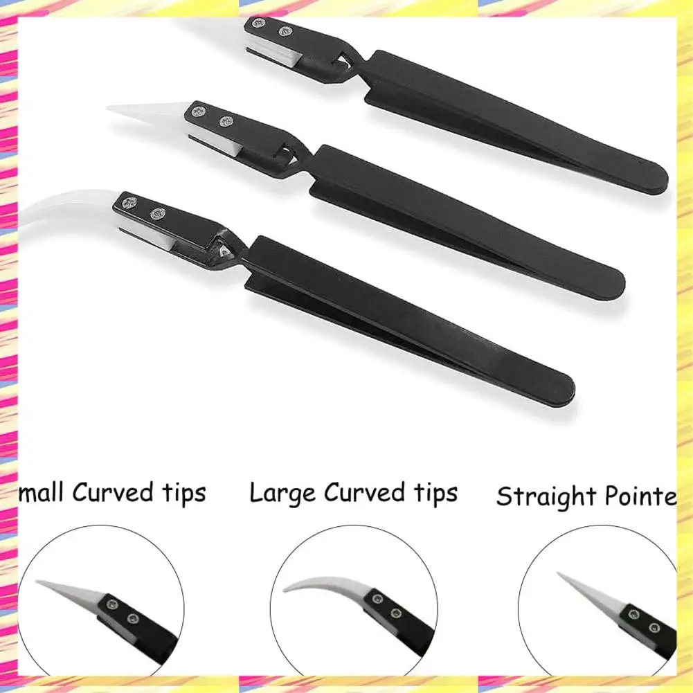 ABJJ 3Pcs Anti-Static Reverse Tweezer IC SMD SMT Reverse Tweezers Heat Resistant 1000 Degree Hand Tools