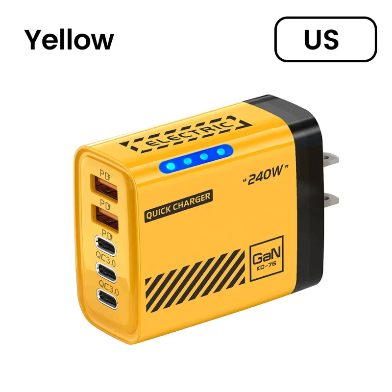  240 W GaN Ladegerät 5 Ports 3USB 2 Typ-C Schnelle Lade US/EU Stecker Mit LED licht Desktop Power Adapter Für Iphone Huawei Xiaomi