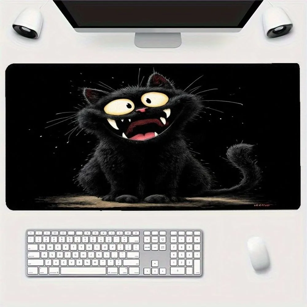 Funny Black Cat Mouse Pad, featuring fluffy plush texture and kitten pattern desk organizers and trays tapis de souris